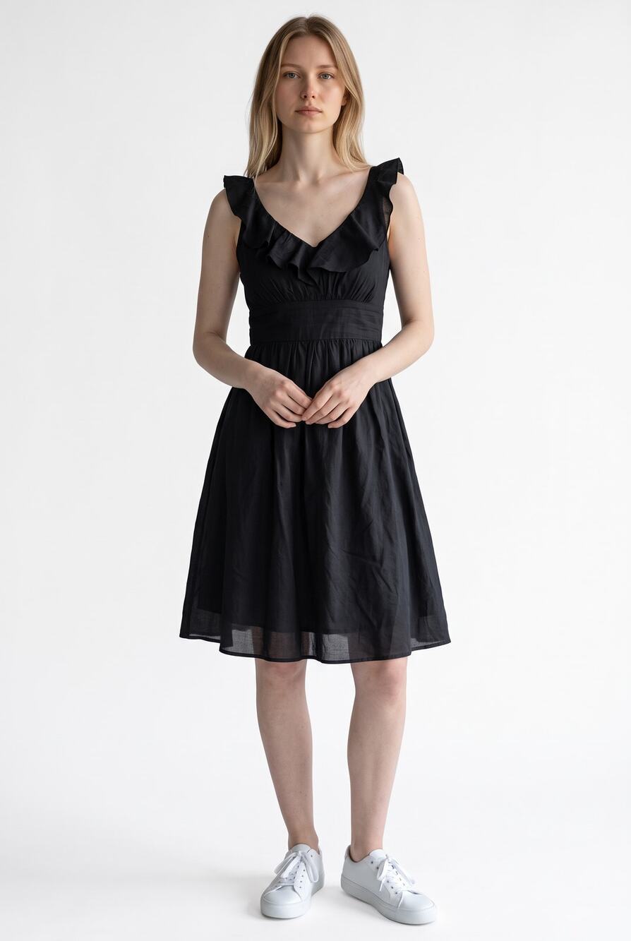 White House Black Market Silk Blend Ruffle V Neck Midi A line Sundress Dress 00